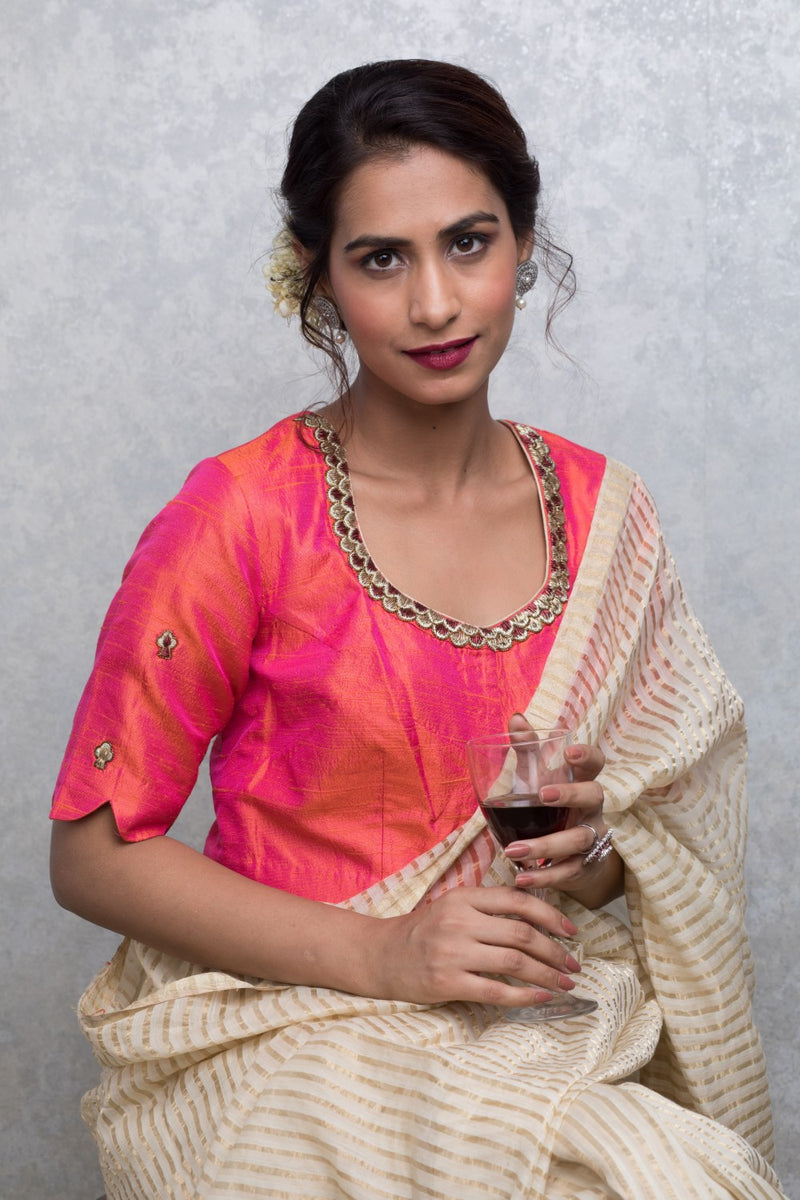 Silk Blouse Handcrafted With Dabka And Zardozi