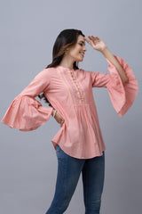 Summer Pink Top With Gathered Sleeves