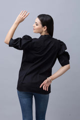 Notched Collar With Puff Sleeves