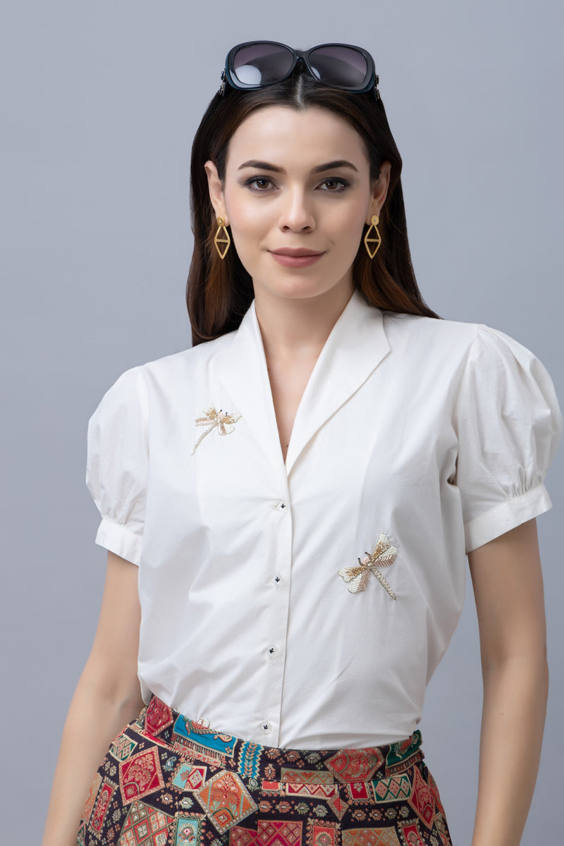 Crisp White Embroidered Shirt