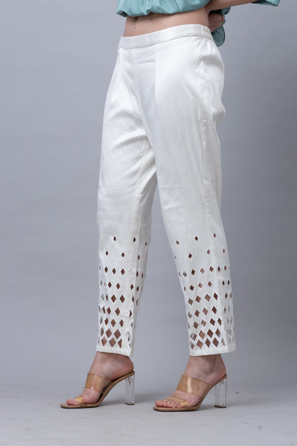 Hand Embroidered Cutwork Satin Pants