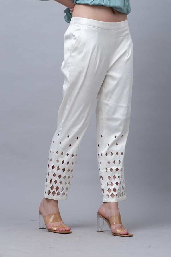 Hand Embroidered Cutwork Satin Pants