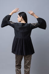 Black Silk Pleated Top With Brocade Pants