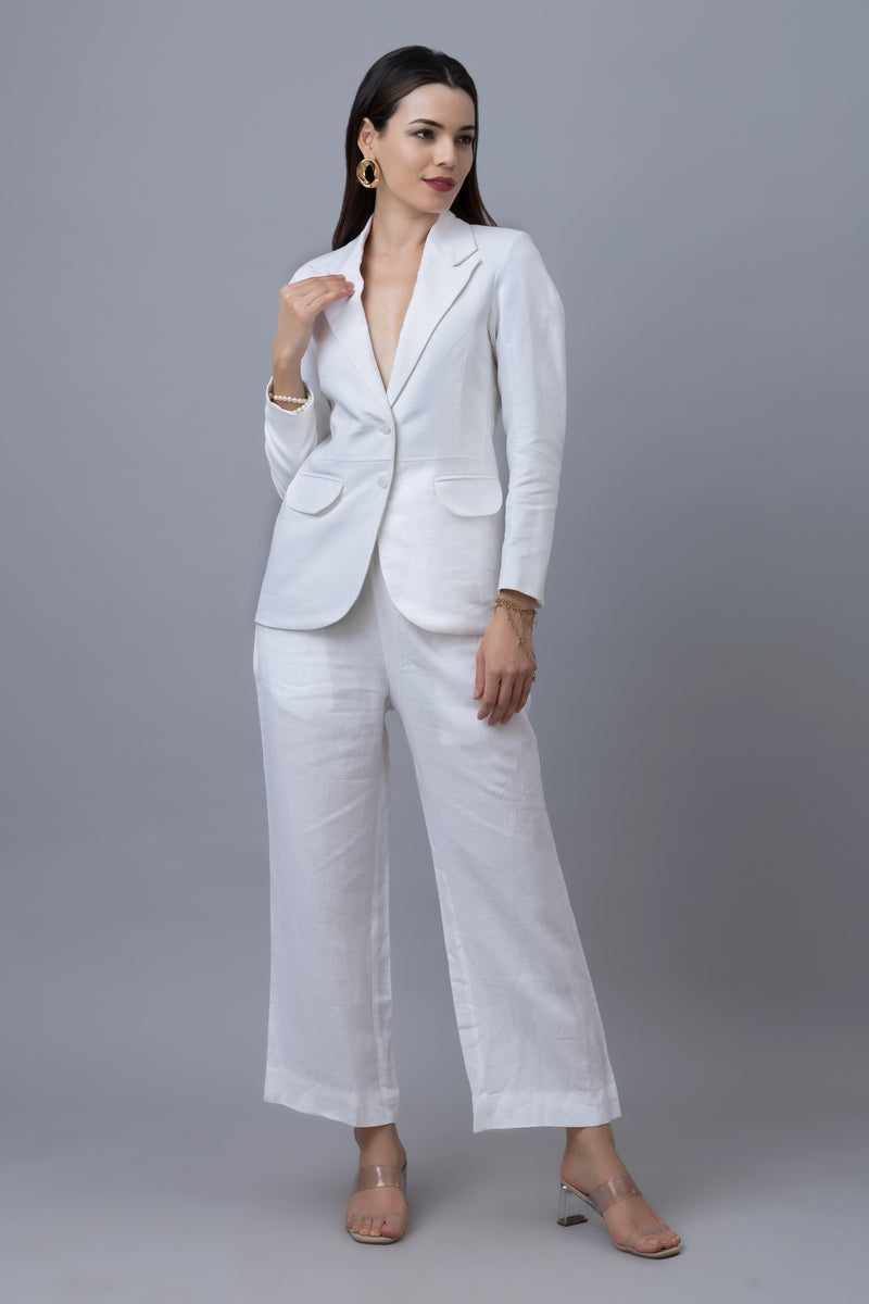 White Linen Blazer Set