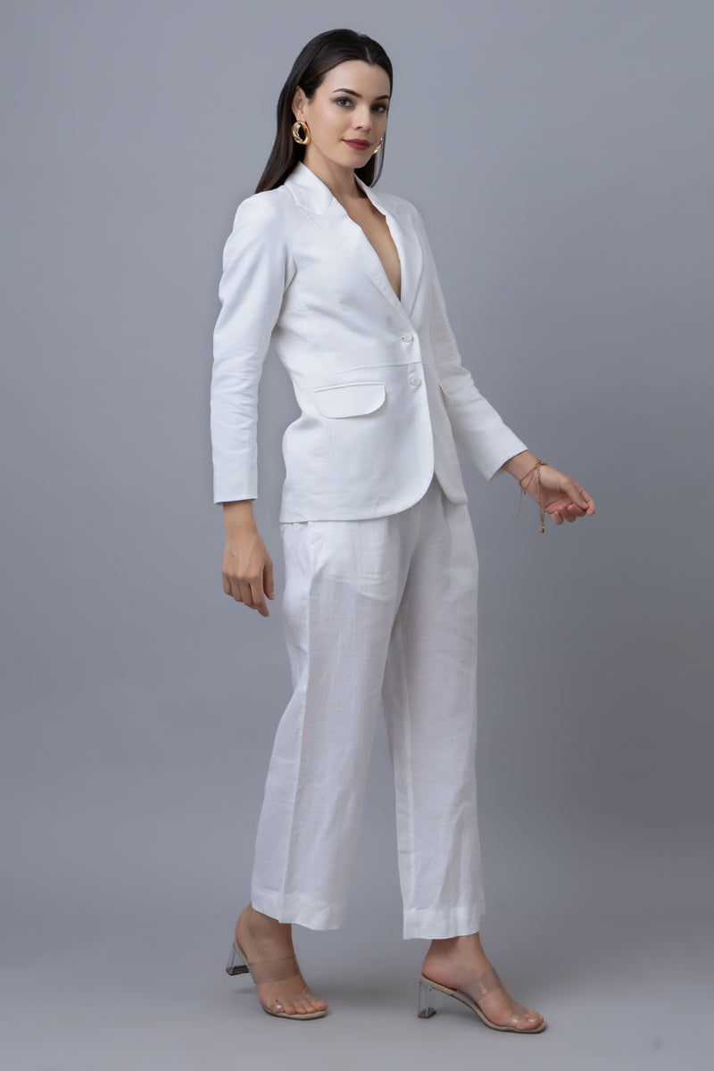 White Linen Blazer Set