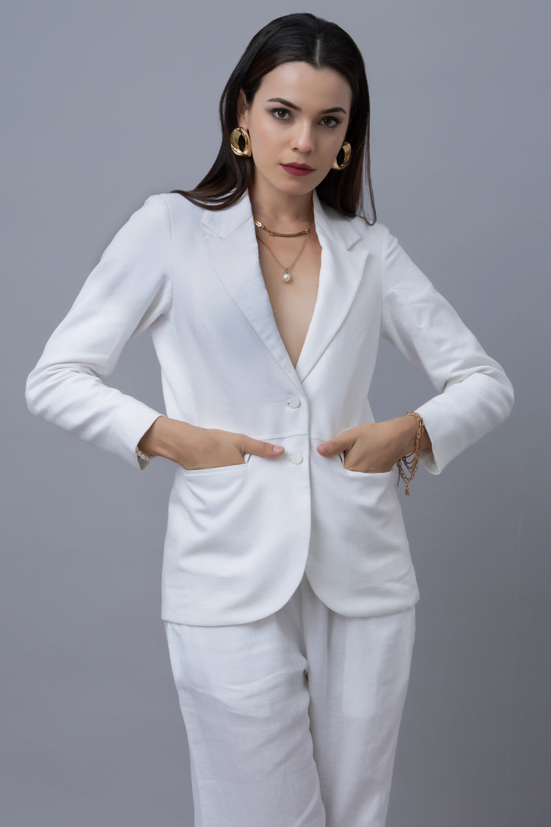 White Linen Blazer Set