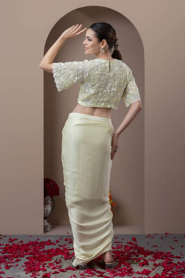 Embroidered Blouse With Drape Skirt