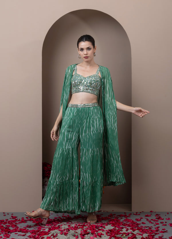 Sharara Set With Cape And Bustier