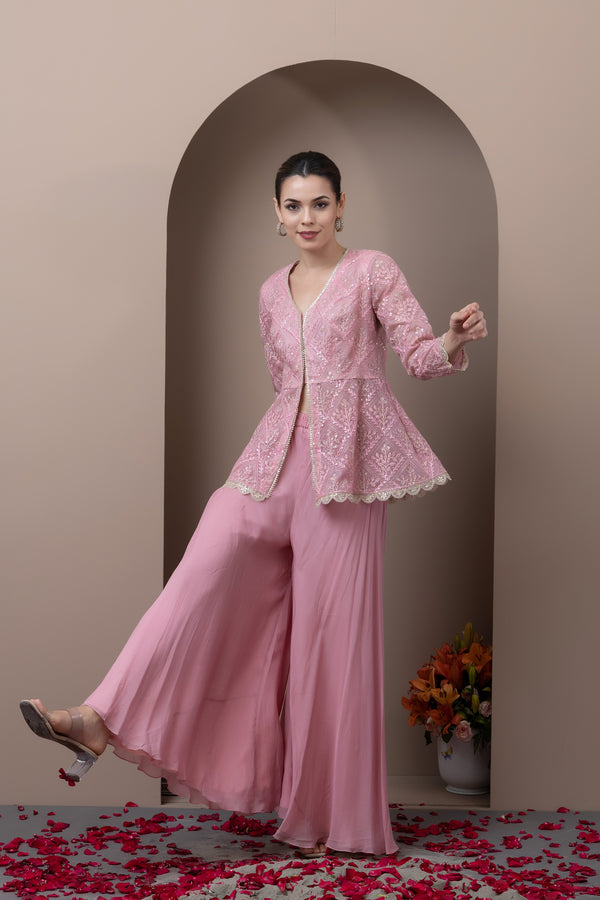 Embroidered Peplum Top With Sharara