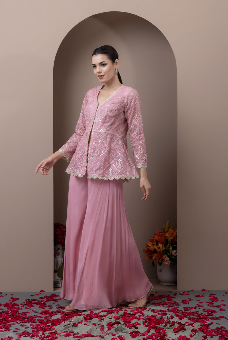 Embroidered Peplum Top With Sharara