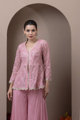 Embroidered Peplum Top With Sharara