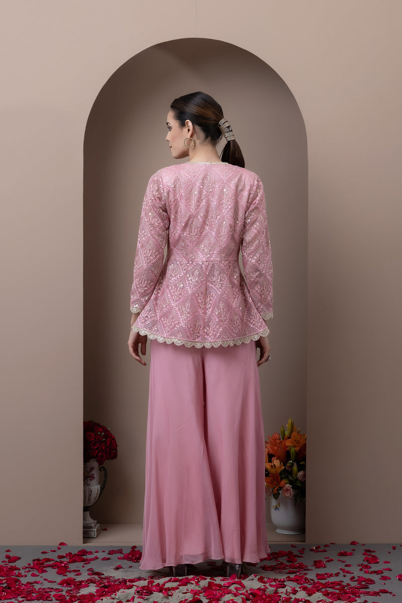 Embroidered Peplum Top With Sharara