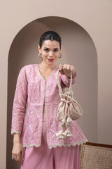 Embroidered Peplum Top With Sharara