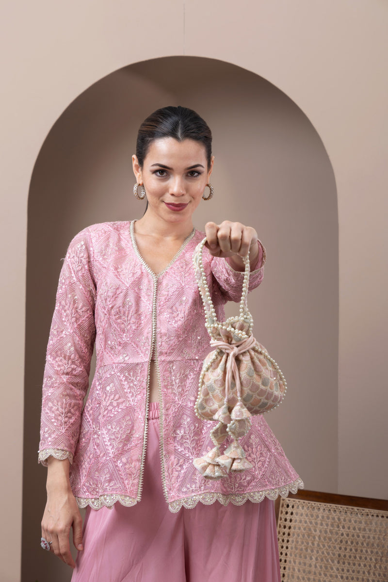 Embroidered Peplum Top With Sharara