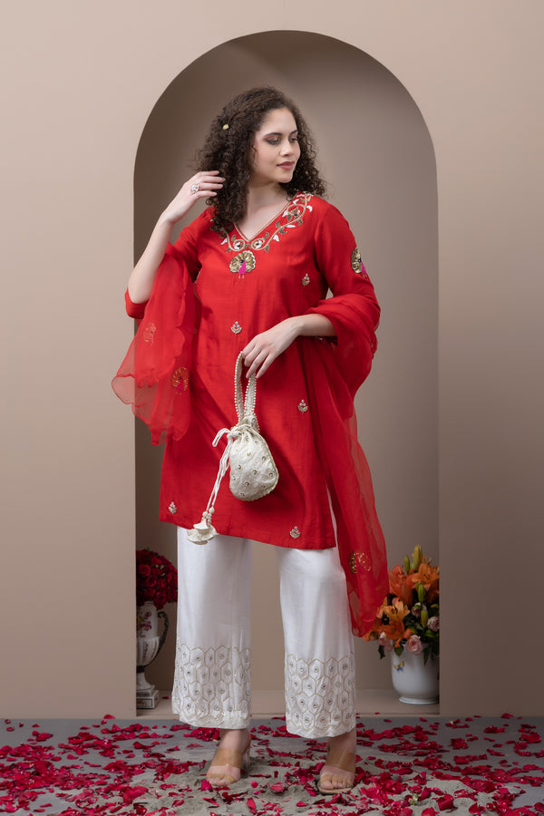 Silk Embroidered Kurta Set