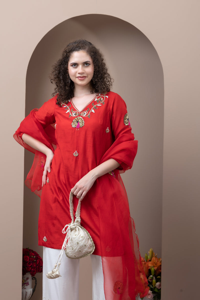 Silk Embroidered Kurta Set