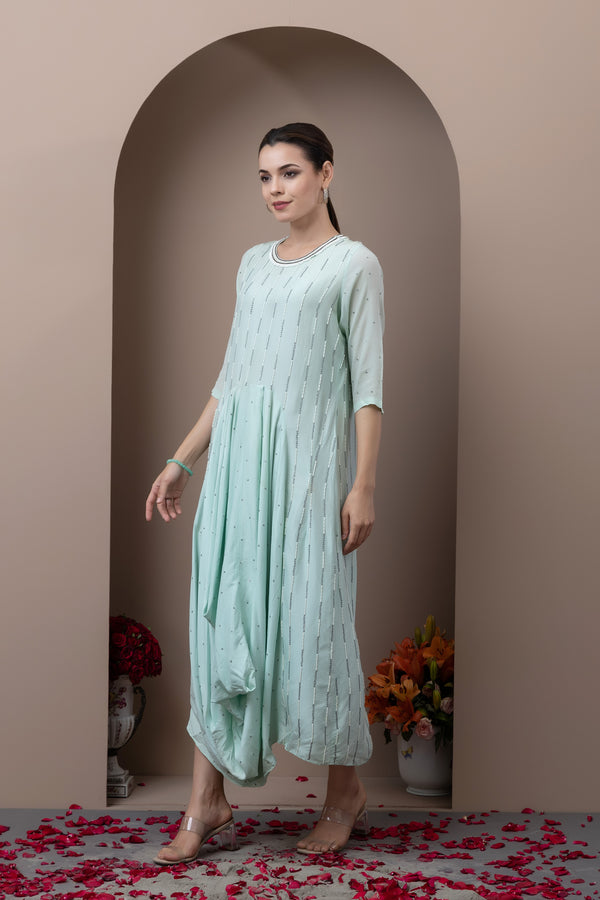 Georgette Embroidered Drape Dress