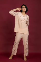 Blush Pink Chandelier Embroidered Crepe  Set