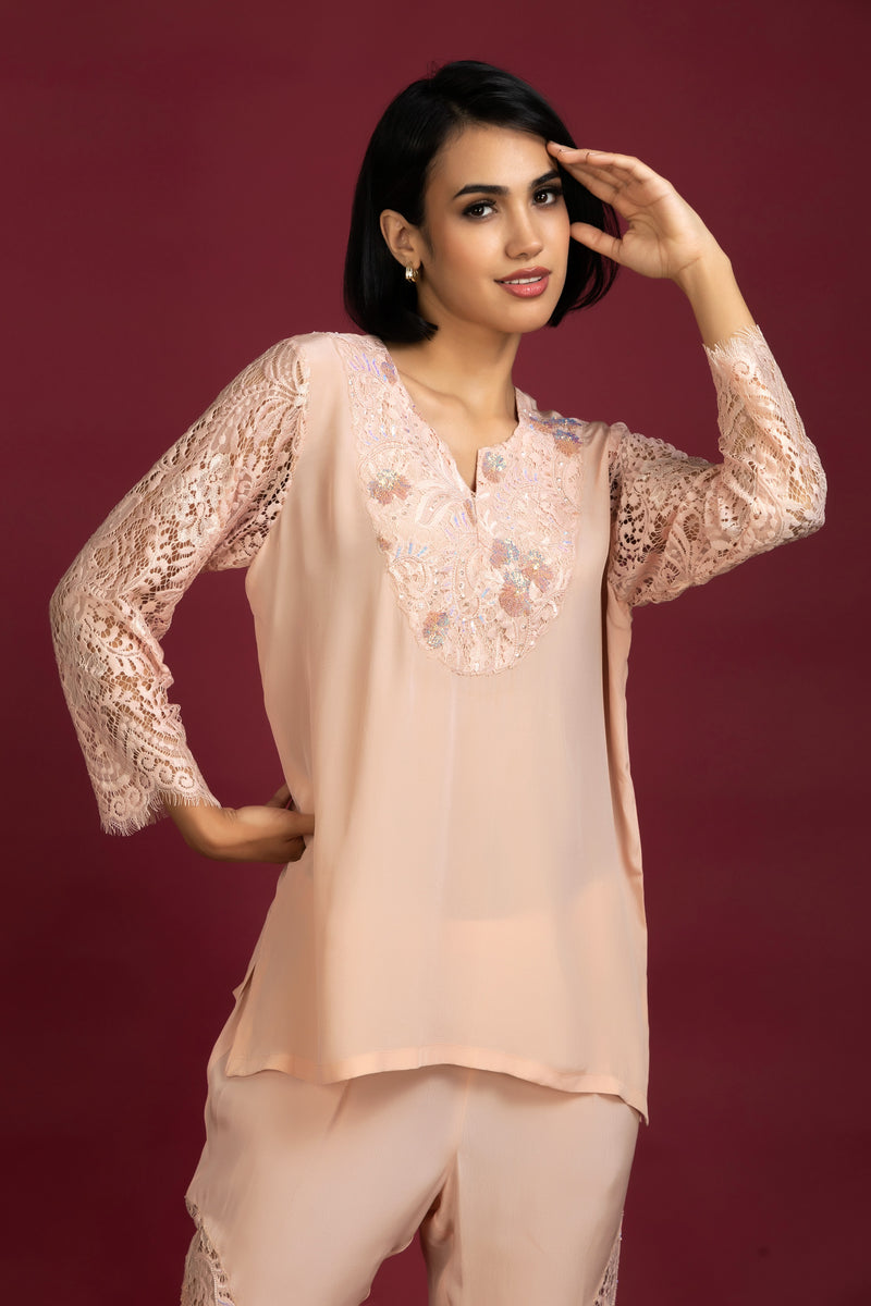 Blush Pink Chandelier Embroidered Crepe  Set