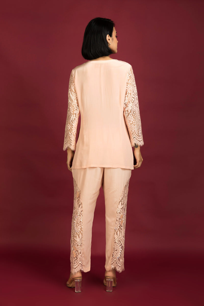 Blush Pink Chandelier Embroidered Crepe  Set