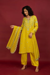 Yellow Embroidered Organza Kurta Set