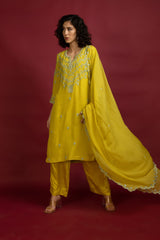 Yellow Embroidered Organza Kurta Set