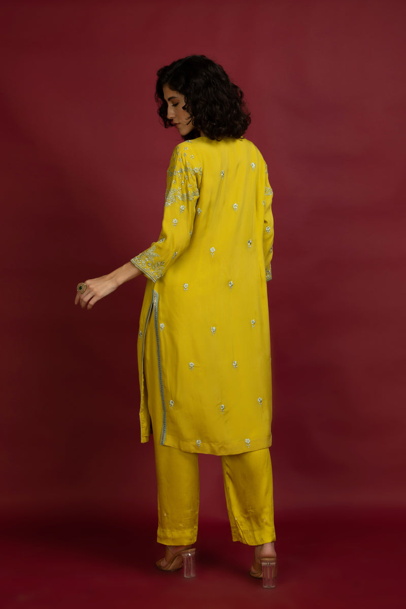 Yellow Embroidered Organza Kurta Set