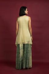 Embroidered Asymmetrical Tunic With Tie-Dye Plazo