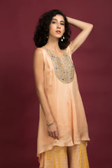 Embroidered Asymmetrical Tunic With Tie-Dye Plazo