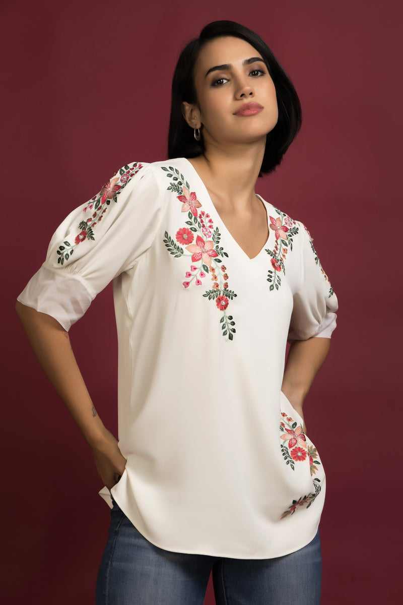 Wrinkle-Free Embroidered Top