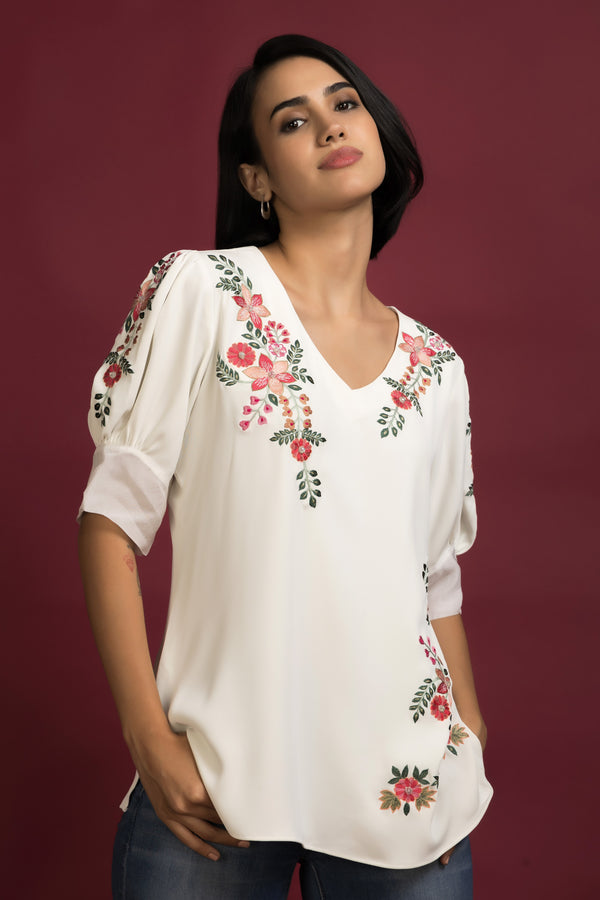 Wrinkle-Free Embroidered Top