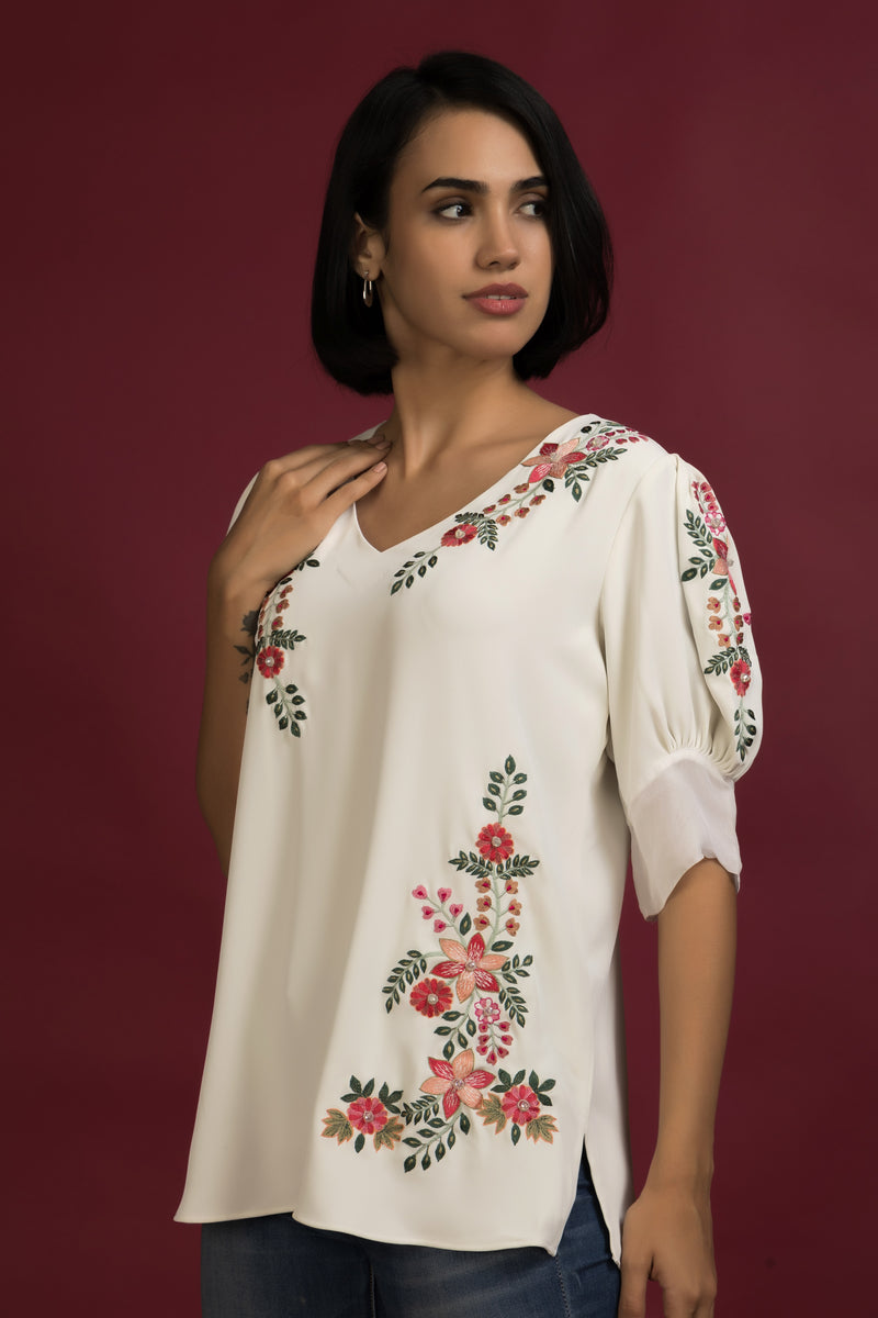 Wrinkle-Free Embroidered Top