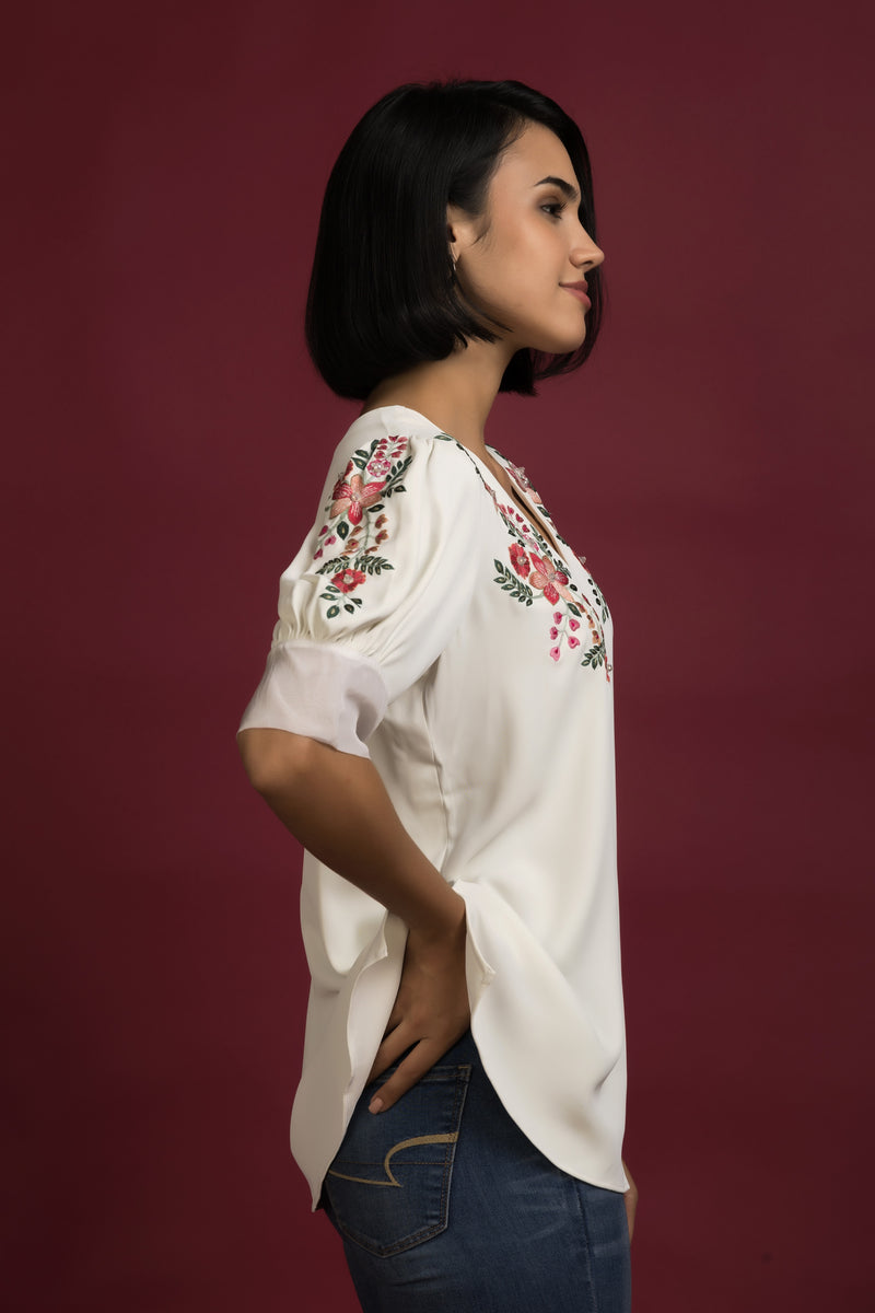 Wrinkle-Free Embroidered Top