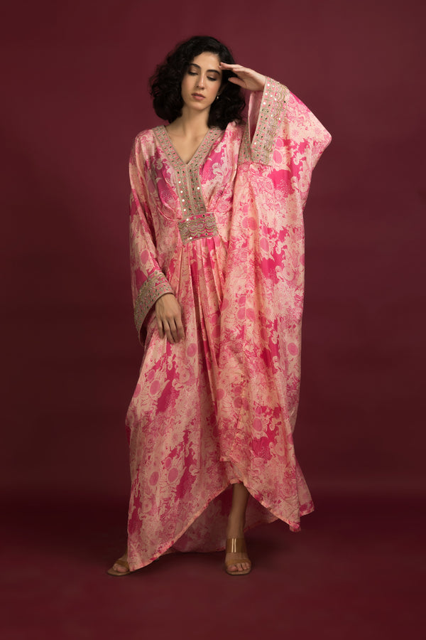 Printed Silk Embroidered Kaftan