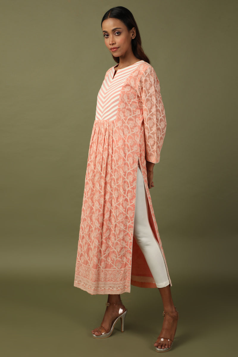 Peach yoke design patchwork tunic