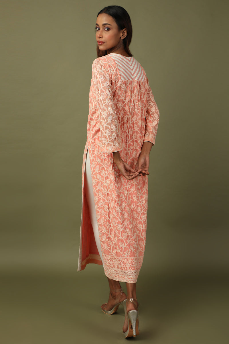 Peach yoke design patchwork tunic