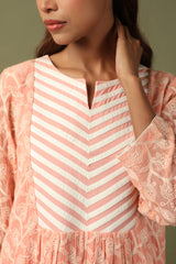 Peach yoke design patchwork tunic