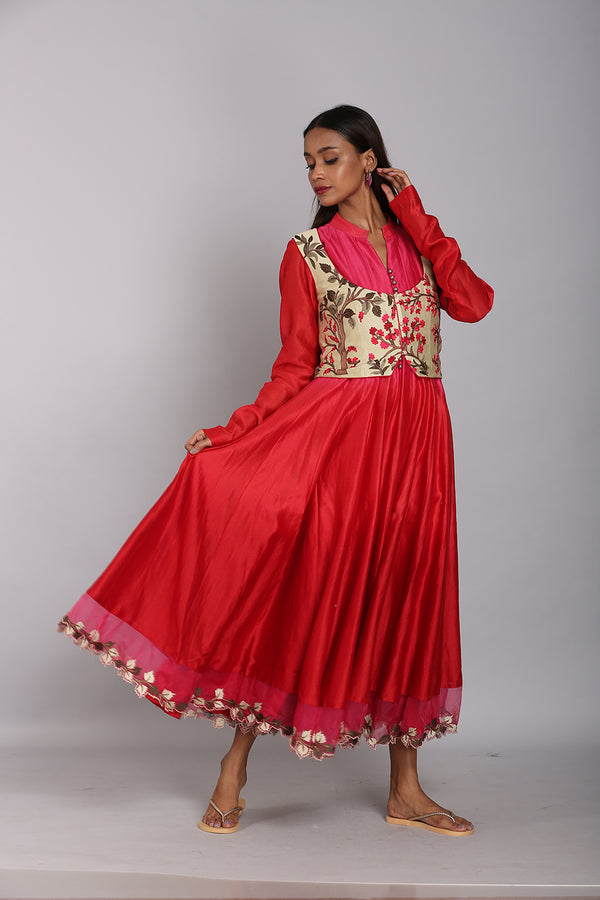 Silk Anarkali With Embroidered Crop Jacket