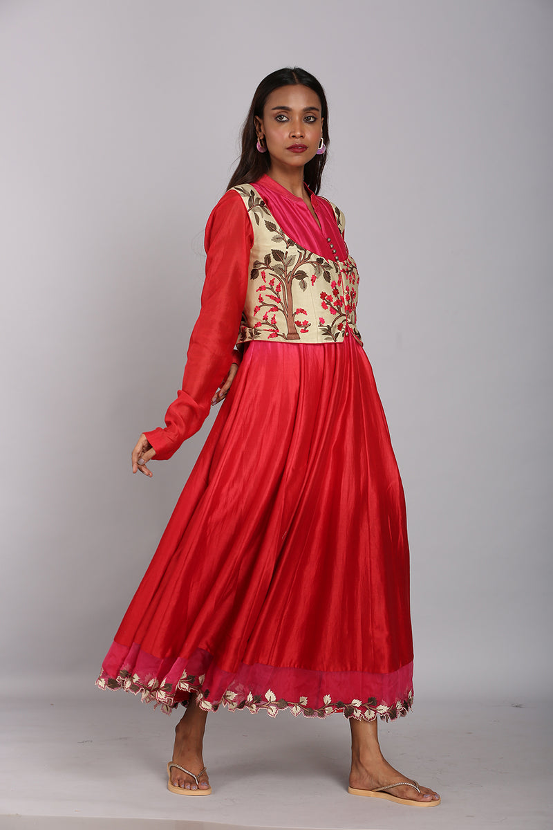 Silk Anarkali With Embroidered Crop Jacket