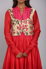 Silk Anarkali With Embroidered Crop Jacket