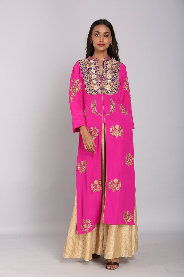 Magenta pink dabka hand embroidered anarkali