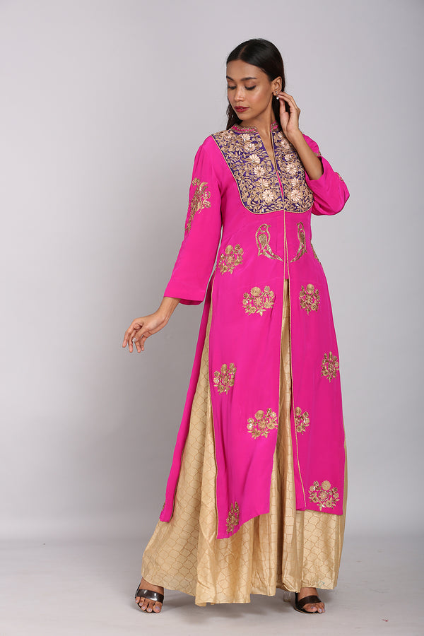 Magenta pink dabka hand embroidered anarkali