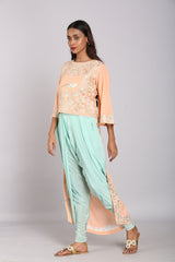 Peach asymmetrical embroidered co-ord set