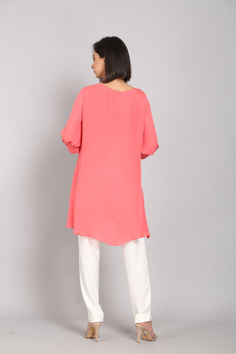 Peach Aari Embroidered Crepe Top